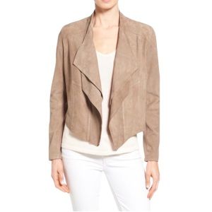 Lamarque Double Collar Leather Suede Ruffle Cascading Jacket Tan Size US 4